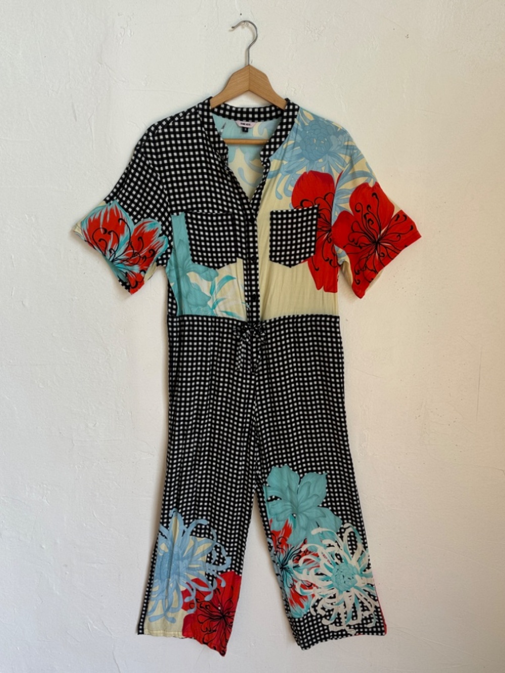 The Kit. Flower & Gingham Print Jumpsuit Small Floral Gingham Print